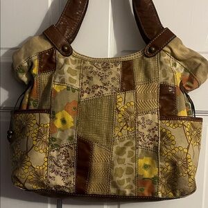 Fossil multicolor floral patchwork shoulder handbag